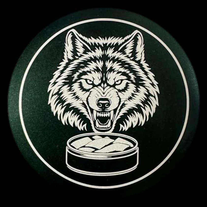 Wolf lid, laser engraved